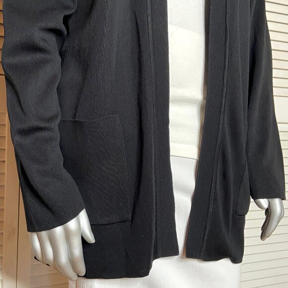 Exclusively Misook Black Acrylic Knit Long Sleeve Open Draped Cardigan Sweater M - Picture 2 of 7